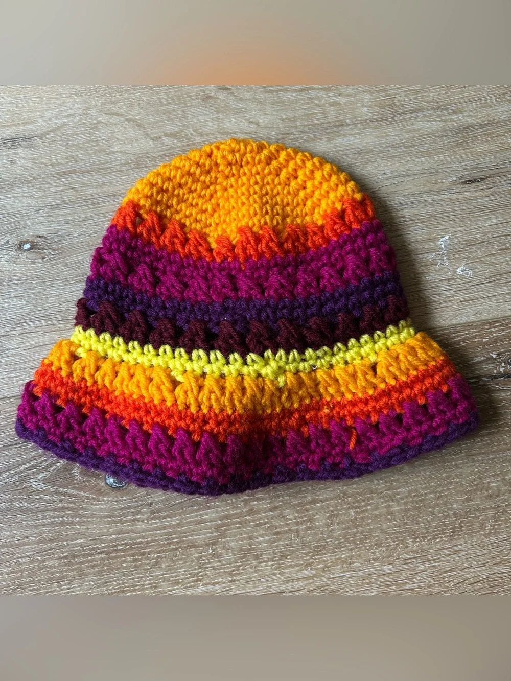 Handmade Multicolor Crochet Pom Pom Bucket Hat - Women